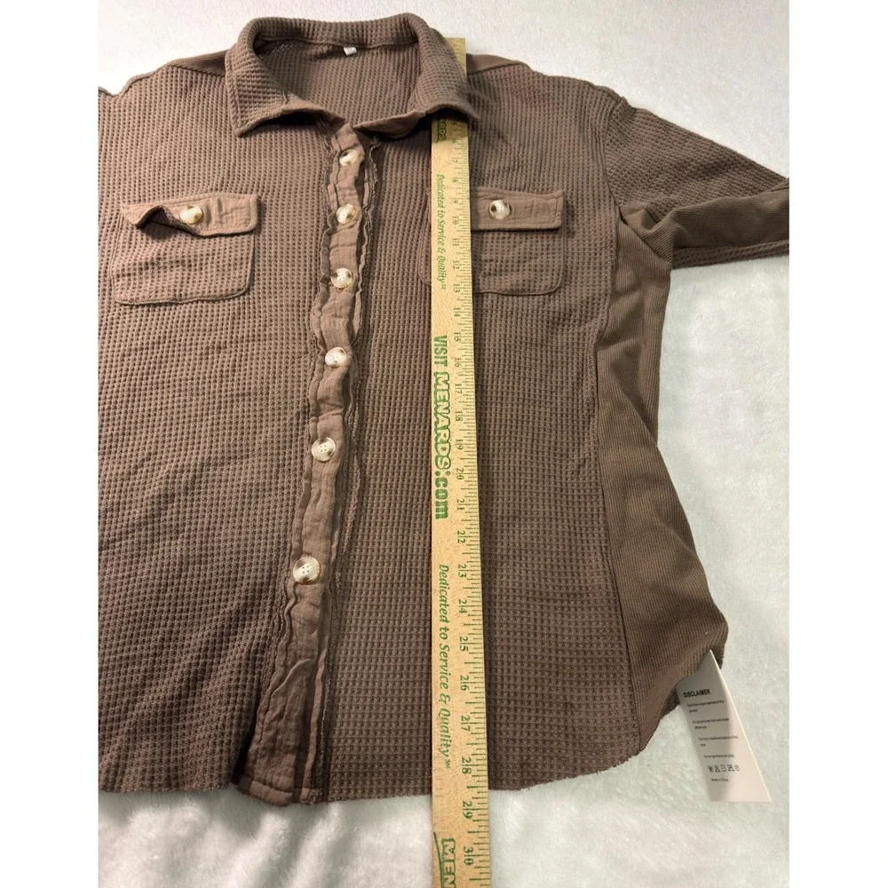 Womens Lightweight Waffle Knit‎ Shacket Brown Oversized Button Down XL NWT - Picture 5 of 12
